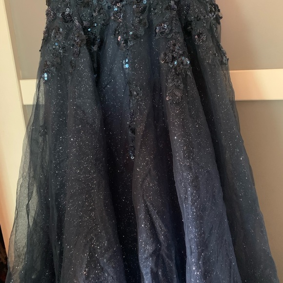 Elegant Navy Blue Sequin Prom Dress - Picture 5 of 8